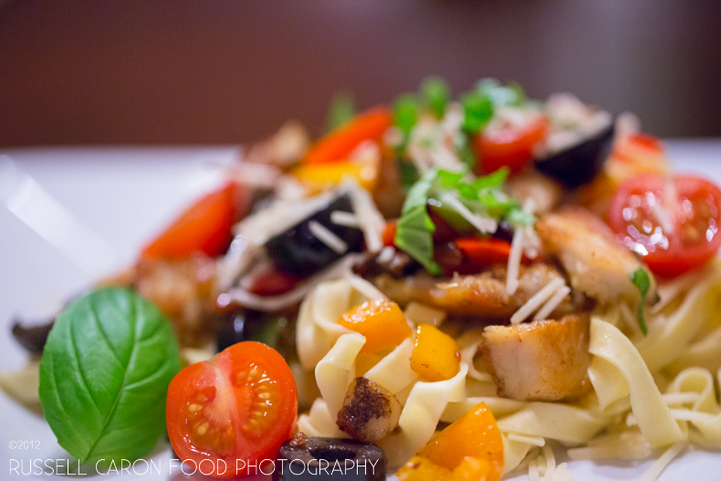 Fettucine with basil, chicken and pine nuts, Maine food photographer